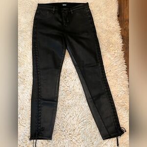 Hudson Stevie Skinny Mid Rise Lace Up Legs Waxed Black Jeans 29